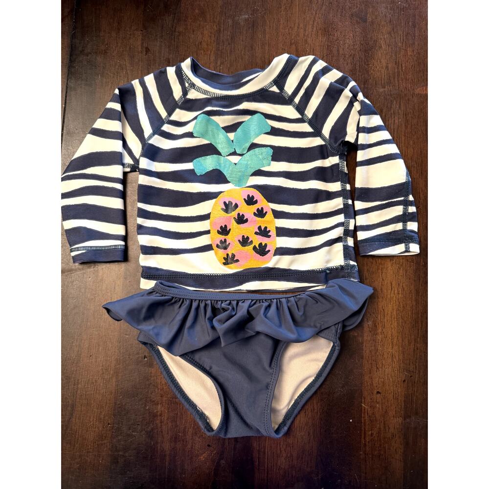 Tea Collection bathing suit set blue and white with pineapple girls 9-12 months